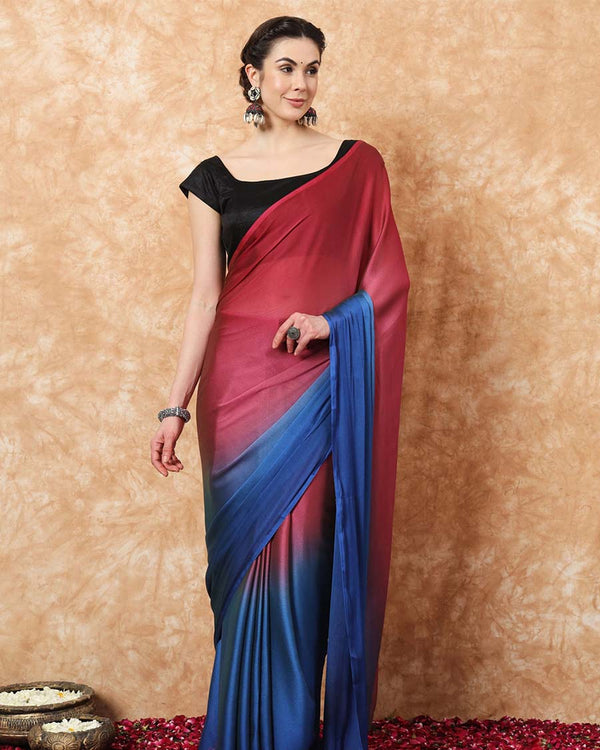Marron And Blue  Color 1-Minute Ready To Wear Naylon Saree With Blouse Piece