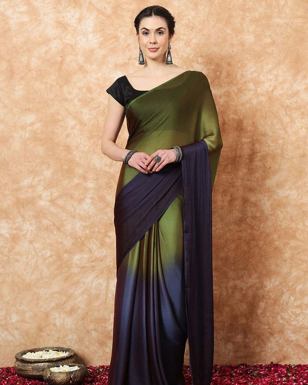Peacock Color 1-Minute Ready To Wear Naylon Saree With Blouse Piece