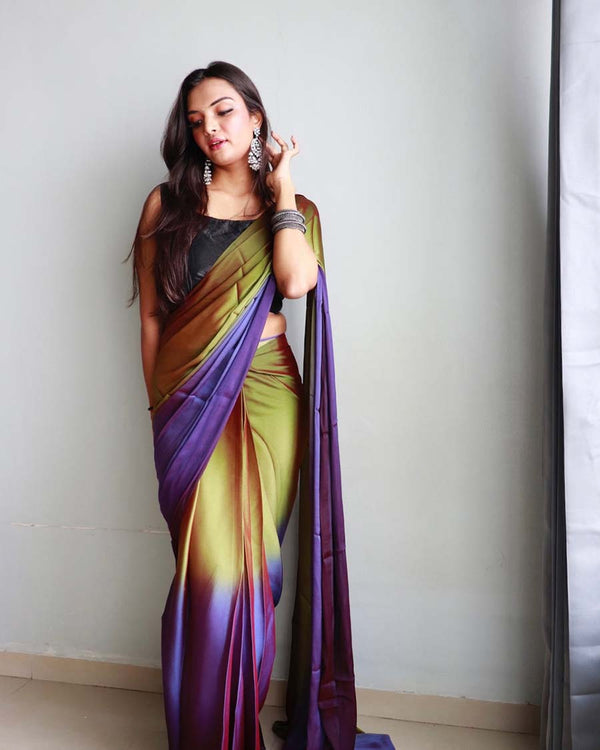 Peacock Color 1-Minute Ready To Wear Naylon Saree With Blouse Piece