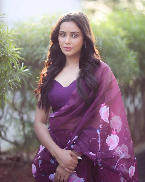 Purple Color 1-Minute Ready To Wear Georgette Saree With Blouse Piece