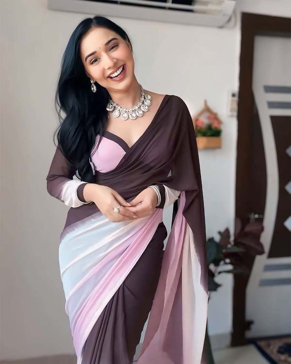Black Color 1-Minute Ready To Wear Georgette Saree With Blouse Piece