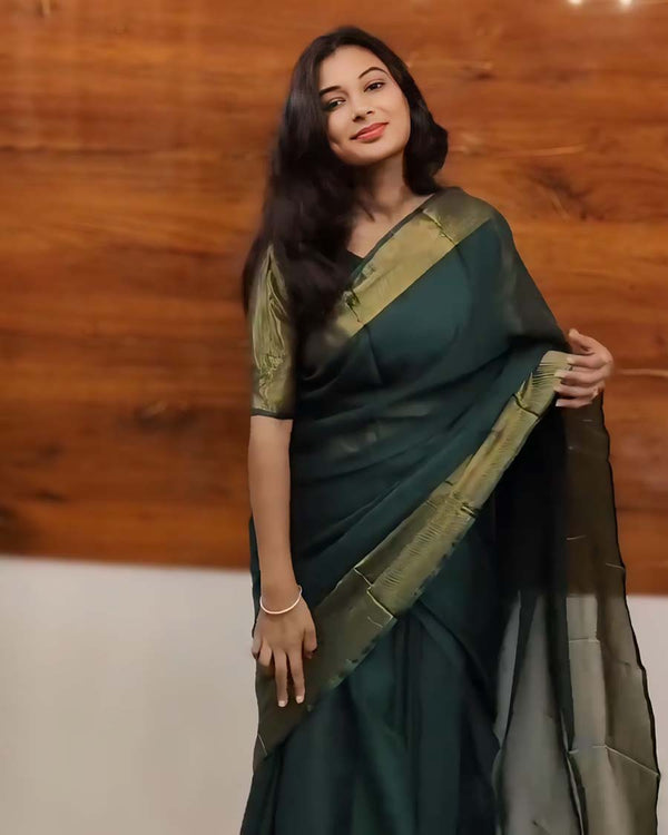 Green Color 1-Minute Ready To Wear Georgette Saree With Blouse Piece