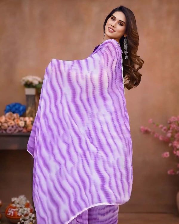 Purple Color 1-Minute Ready To Wear Georgette Saree With Blouse Piece