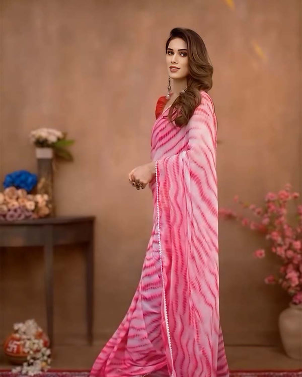 Pink Color 1-Minute Ready To Wear Georgette Saree With Blouse Piece