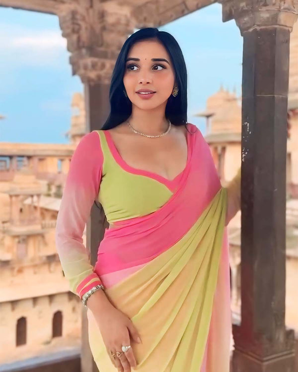Multi Color 1-Minute Ready To Wear Georgette Saree With Blouse Piece