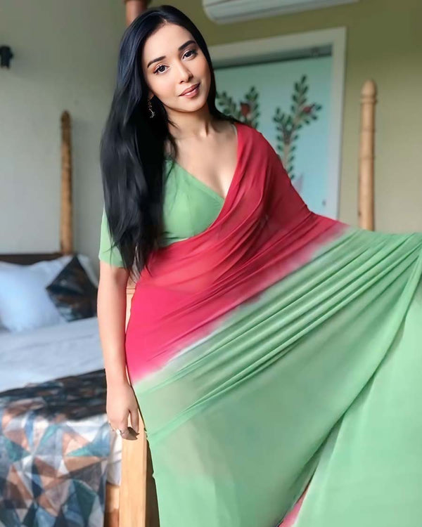 Dual Color 1-Minute Ready To Wear Georgette Saree With Blouse Piece