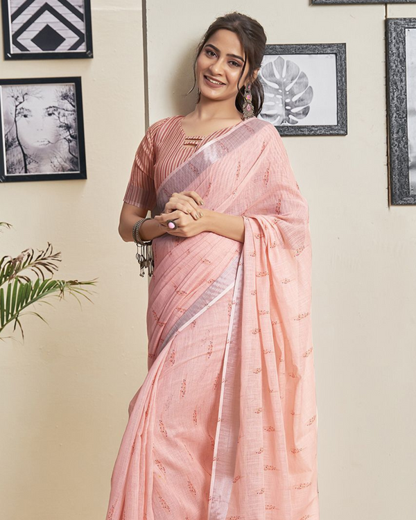 Pink Color 1 - Minute Ready to Wear Mulmul Cotton Saree with Blouse Piece