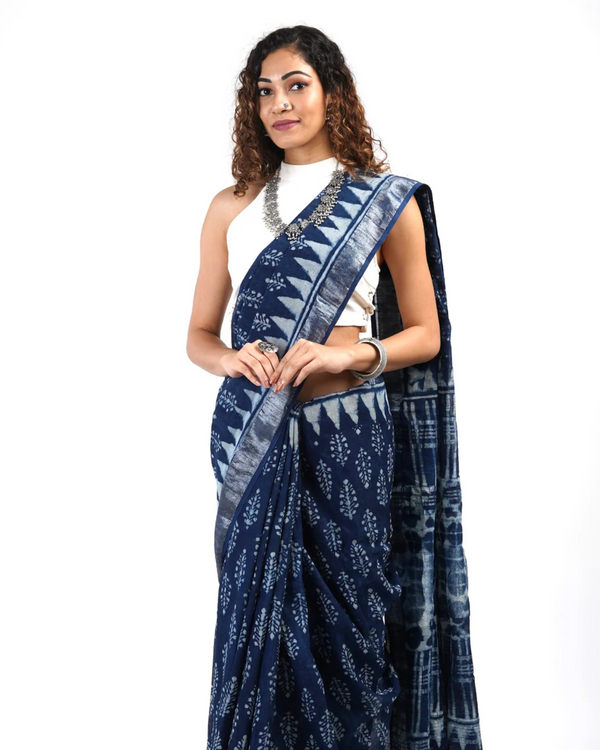 Blue Color 1 - Minute Ready to Wear Mulmul Cotton Saree with Blouse Piece