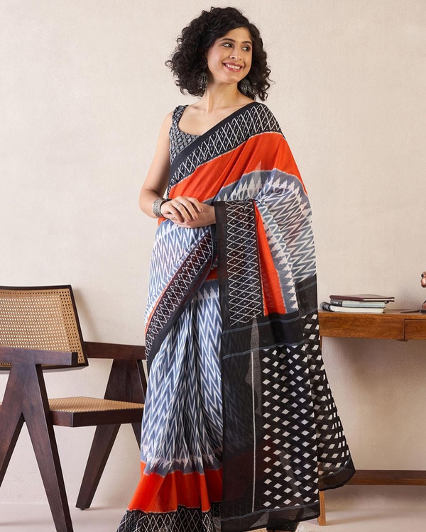 Black Color Mulmul Cotton 1 - Minute Ready to Wear Saree with Pocket and Blouse Piece