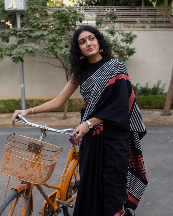 Black Color 1 - Minute Ready to Wear Mulmul Cotton Saree with Blouse Piece