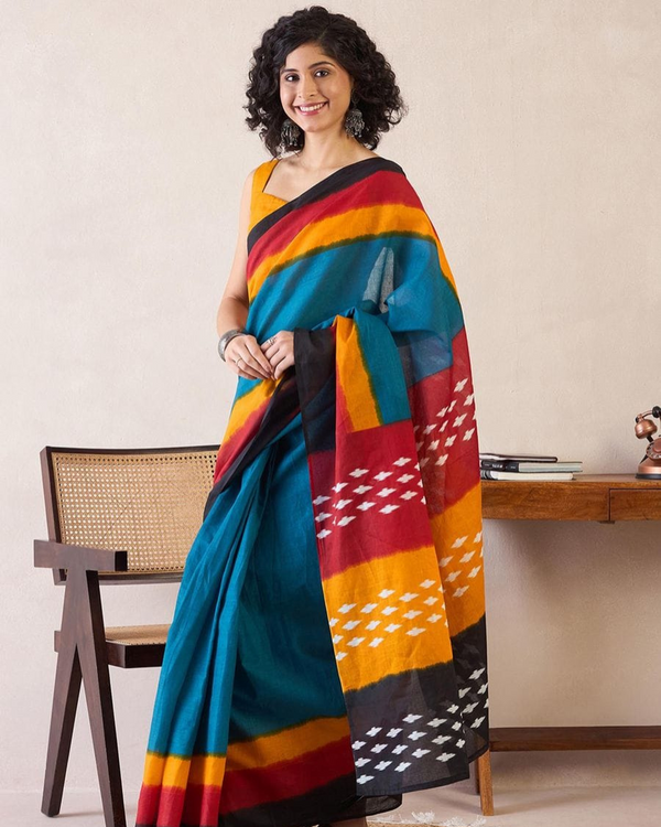 Blue Color Mulmul Cotton 1 - Minute Ready to Wear Saree with Pocket and Blouse Piece