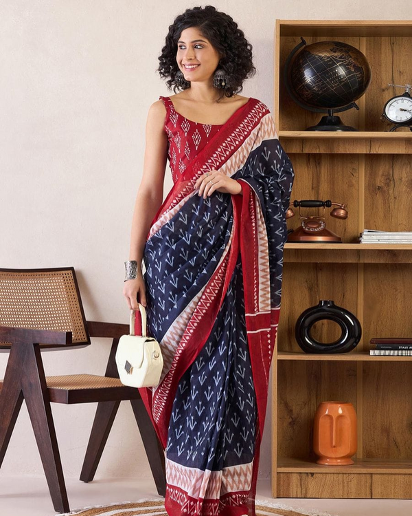 Purple And Maroon Color Mulmul Cotton 1 - Minute Ready to Wear Saree with Pocket and Blouse Piece