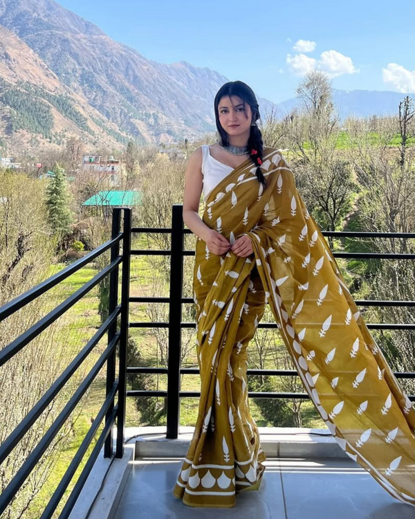 Mustard Yellow Color 1 - Minute Ready to Wear Mulmul Cotton Saree with Blouse Piece
