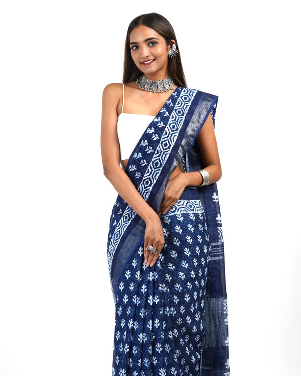 Blue Color 1 - Minute Ready to Wear Mulmul Cotton Saree with Blouse Piece
