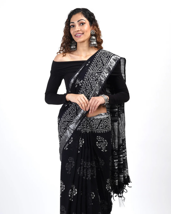 Black Color 1 - Minute Ready to Wear Mulmul Cotton Saree with Blouse Piece