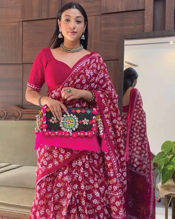 Pink Color 1 - Minute Ready to Wear Mulmul Cotton Saree with Blouse Piece