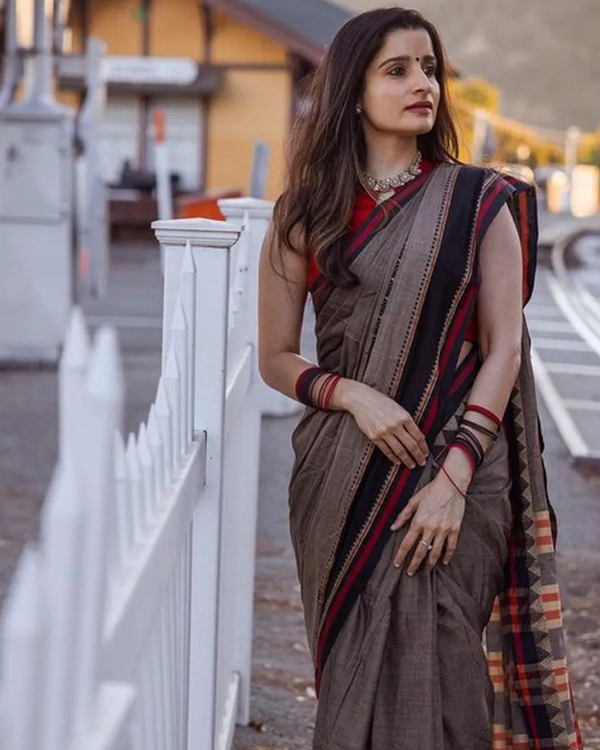 Brown Color 1 - Minute Ready to Wear Mulmul Cotton Saree with Blouse Piece