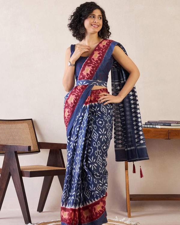 Purple Color Mulmul Cotton 1 - Minute Ready to Wear Saree with Pocket and Blouse Piece