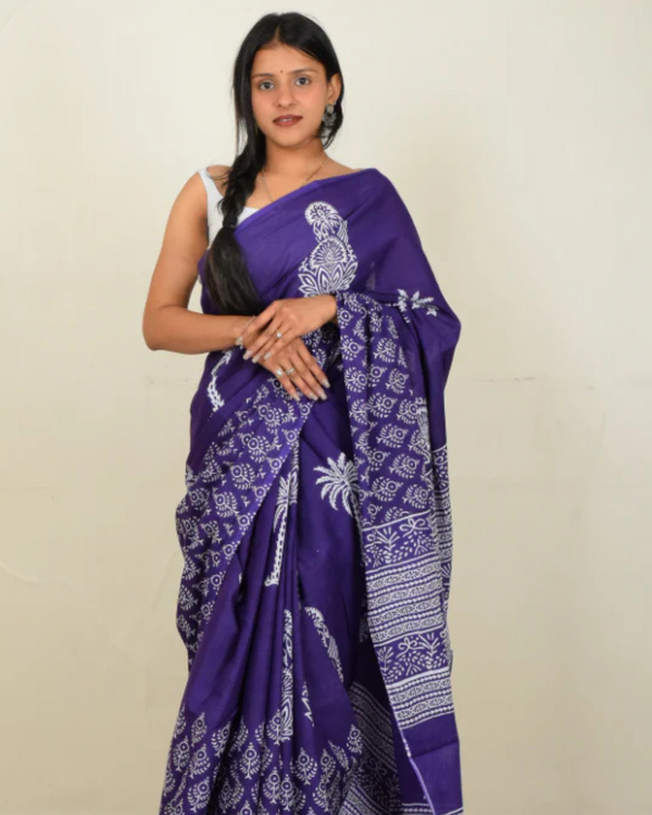 Purple Color 1 - Minute Ready to Wear Mulmul Cotton Saree with Blouse Piece