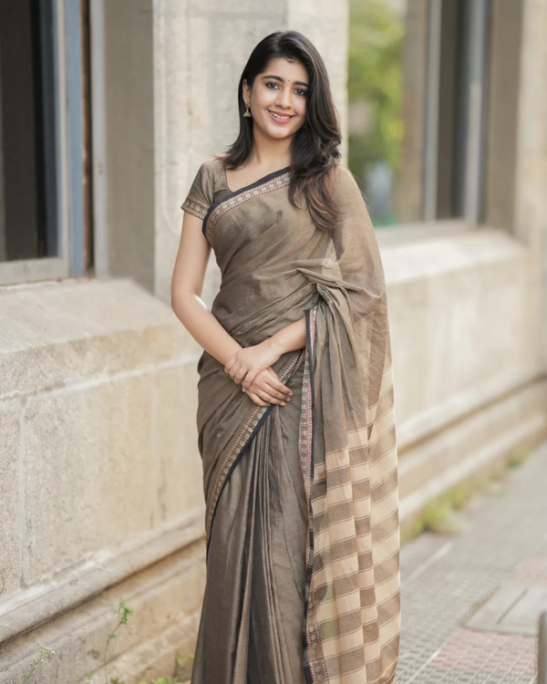 Beige Color 1 - Minute Ready to Wear Mulmul Cotton Saree with Blouse Piece
