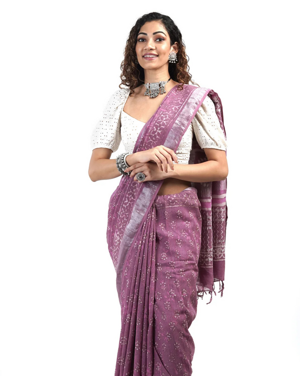 purple color 1 - Minute Ready to Wear Mulmul Cotton Saree with Blouse Piece