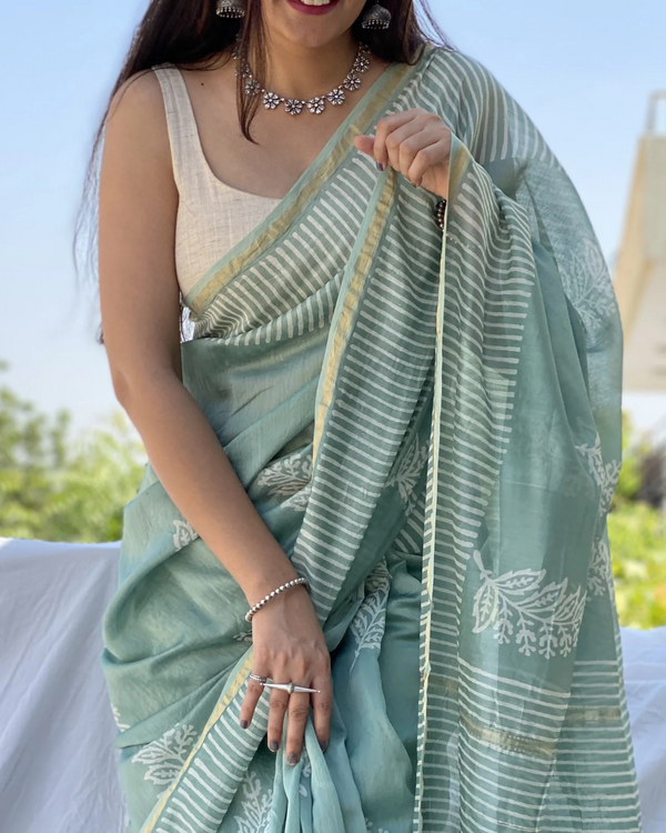 Green Color 1 - Minute Ready to Wear Mulmul Cotton Saree with Blouse Piece
