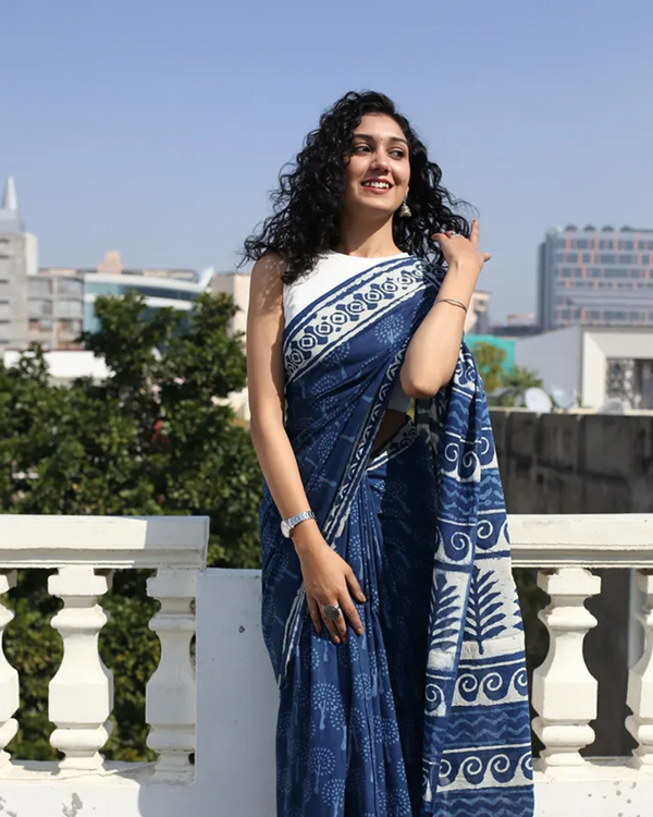 Blue Color 1 - Minute Ready to Wear Mulmul Cotton Saree with Blouse Piece