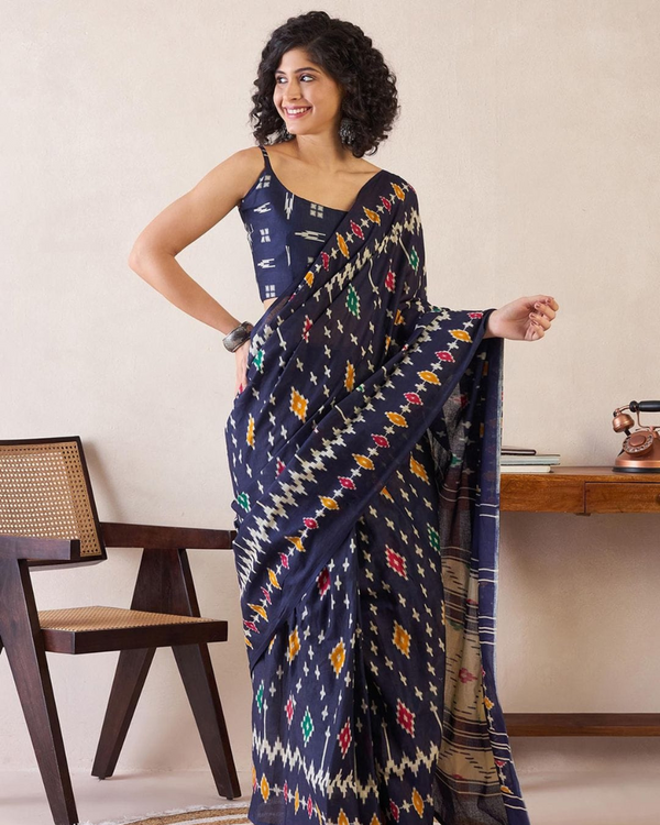 Purple Color Mulmul Cotton 1 - Minute Ready to Wear Saree with Pocket and Blouse Piece