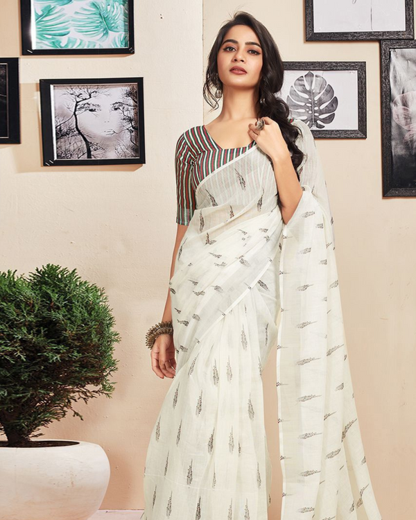 White Color 1 - Minute Ready to Wear Mulmul Cotton Saree with Blouse Piece