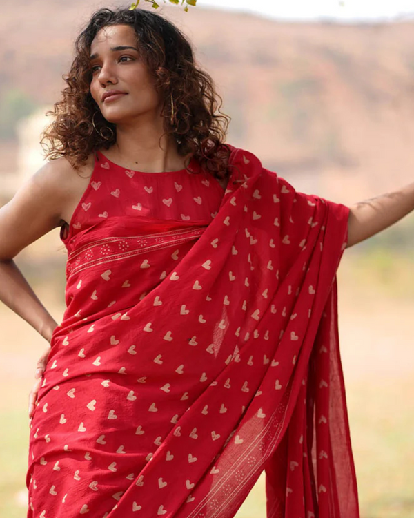Red Color 1 - Minute Ready to Wear Mulmul Cotton Saree with Blouse Piece