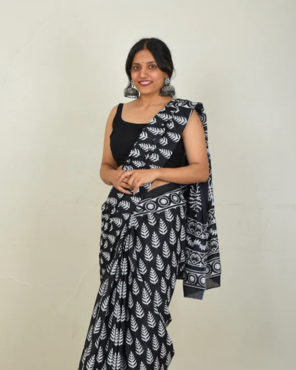 Black Color 1 - Minute Ready to Wear Mulmul Cotton Saree with Blouse Piece