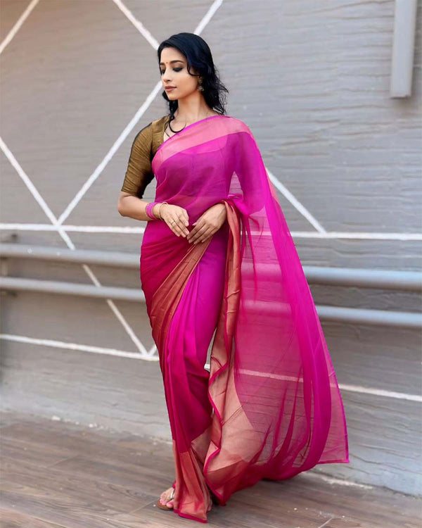 Pink Color 1-Minute Ready To Wear Georgette Saree With Blouse Piece