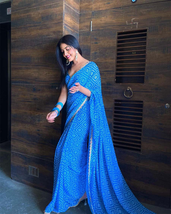 Blue Color 1-Minute Ready To Wear Georgette Saree With Blouse Piece