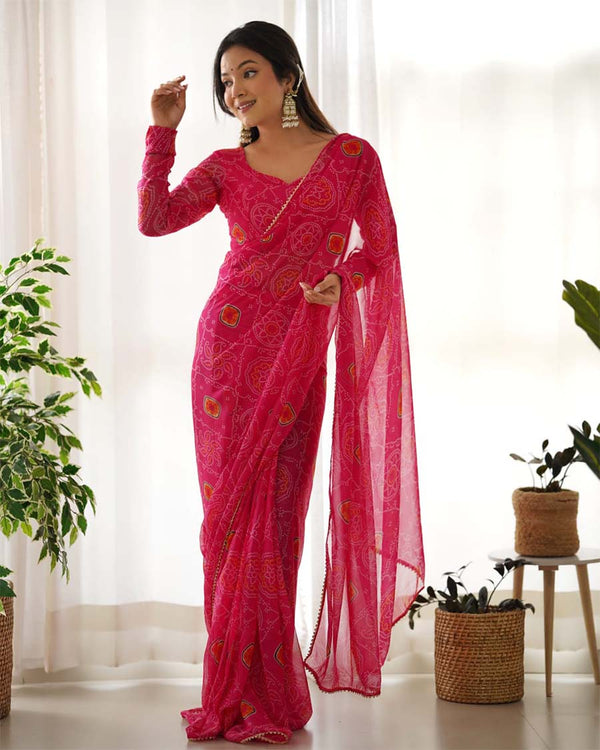 Pink Color 1-Minute Ready To Wear Georgette Saree With Blouse Piece