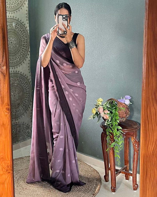 Light Purple Colour 1-Minute Ready To Wear Georgette Saree With Blouse Piece
