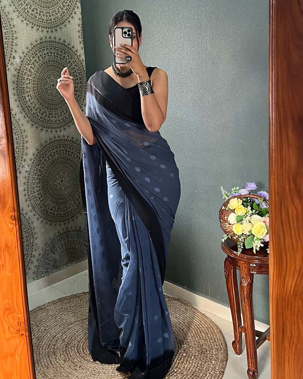 Rama Colour 1-Minute Ready To Wear Georgette Saree With Blouse Piece