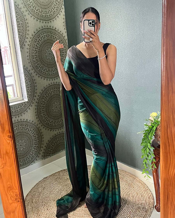 Green Colour 1-Minute Ready To Wear Naylon Saree With Blouse Piece