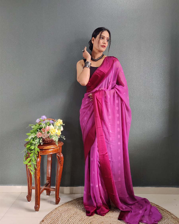 Pink Colour 1-Minute Ready To Wear Georgette Saree With Blouse Piece