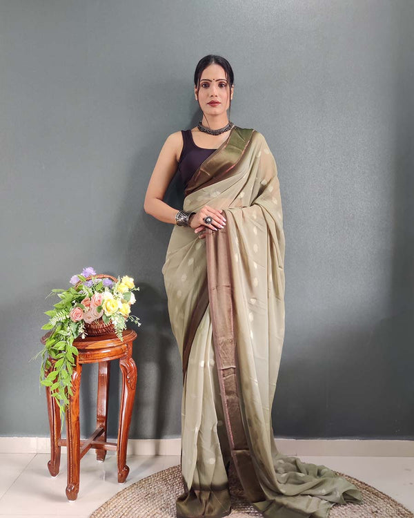 Cream Colour 1-Minute Ready To Wear Georgette Saree With Blouse Piece