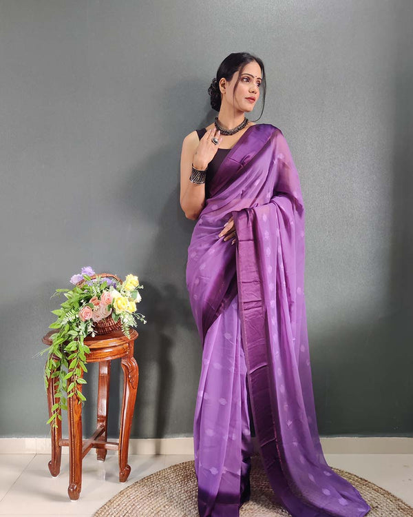 Purple Colour 1-Minute Ready To Wear Georgette Saree With Blouse Piece