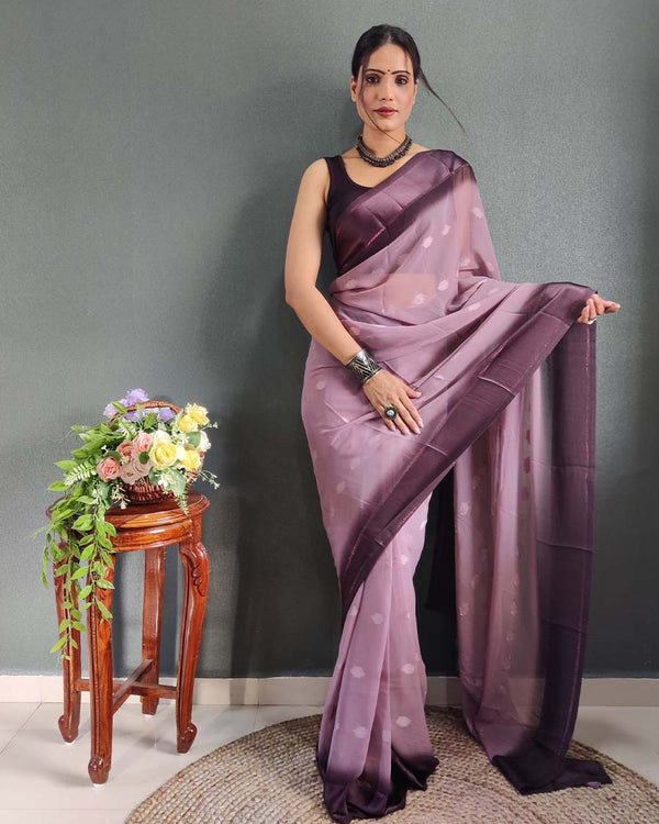 Wine Colour 1-Minute Ready To Wear Georgette Saree With Blouse Piece