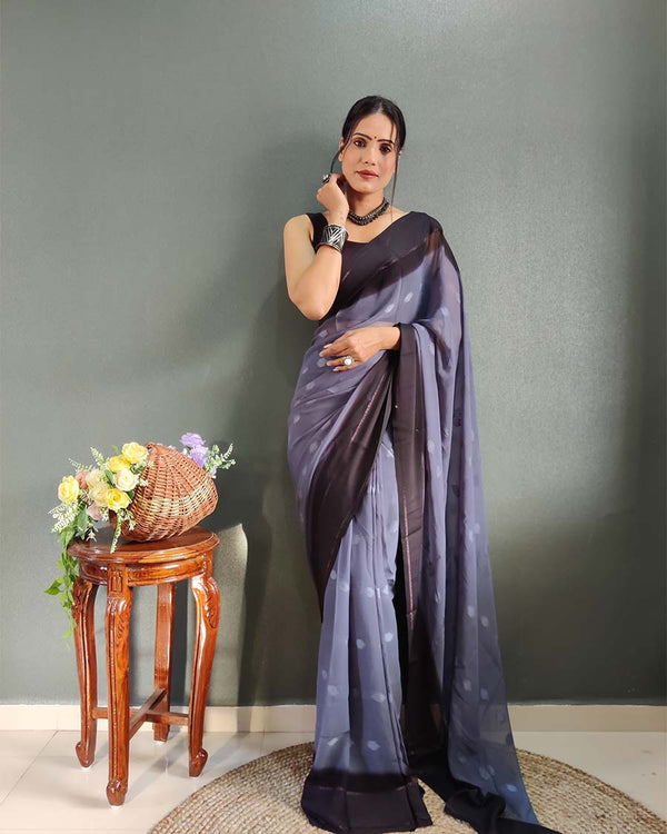 Black Colour 1-Minute Ready To Wear Georgette Saree With Blouse Piece