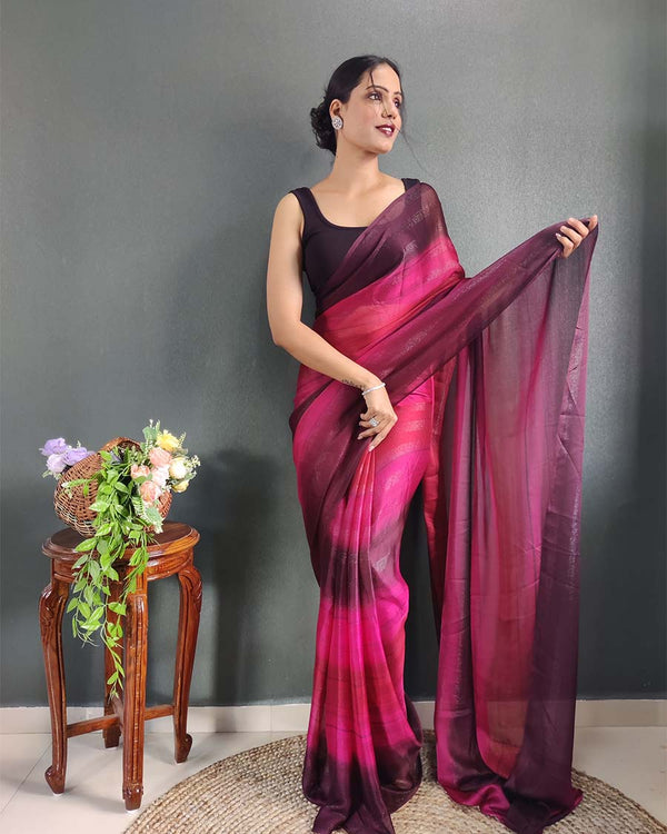 Pink Colour 1-Minute Ready To Wear Naylon Saree With Blouse Piece