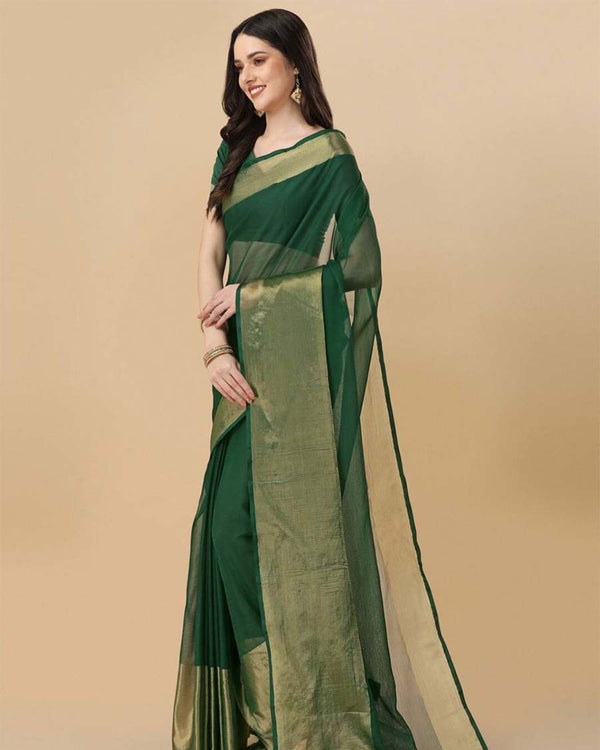 Green Colour 1-Minute Ready To Wear Georgette Saree With Blouse Piece