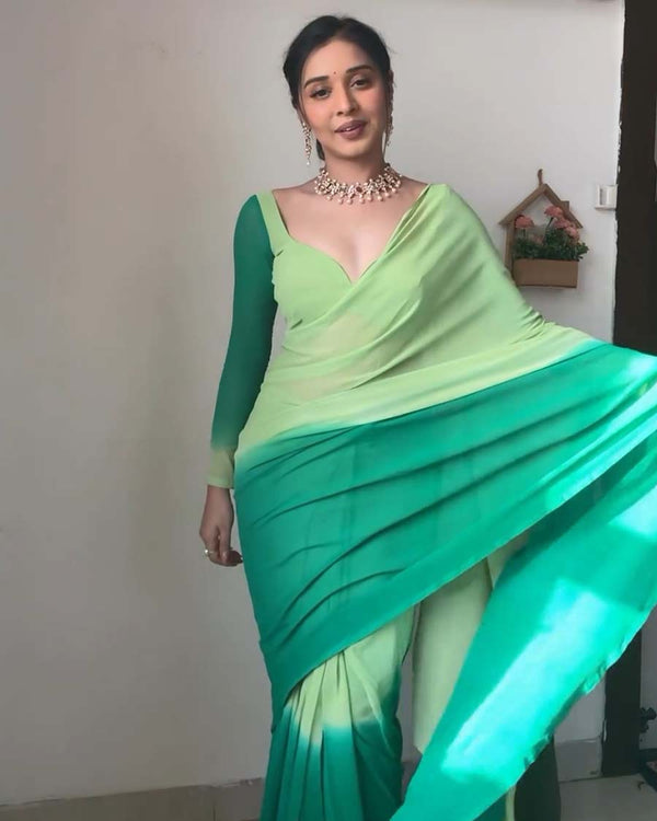 Green  Color 1-Minute Ready To Wear Georgette Saree With Blouse Piece