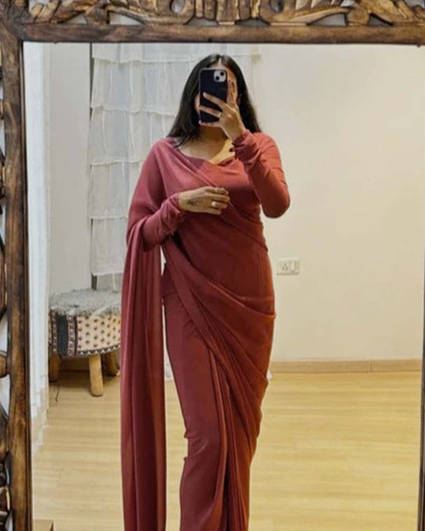 Marron Color 1-Minute Ready To Wear Georgette Saree With Blouse Piece