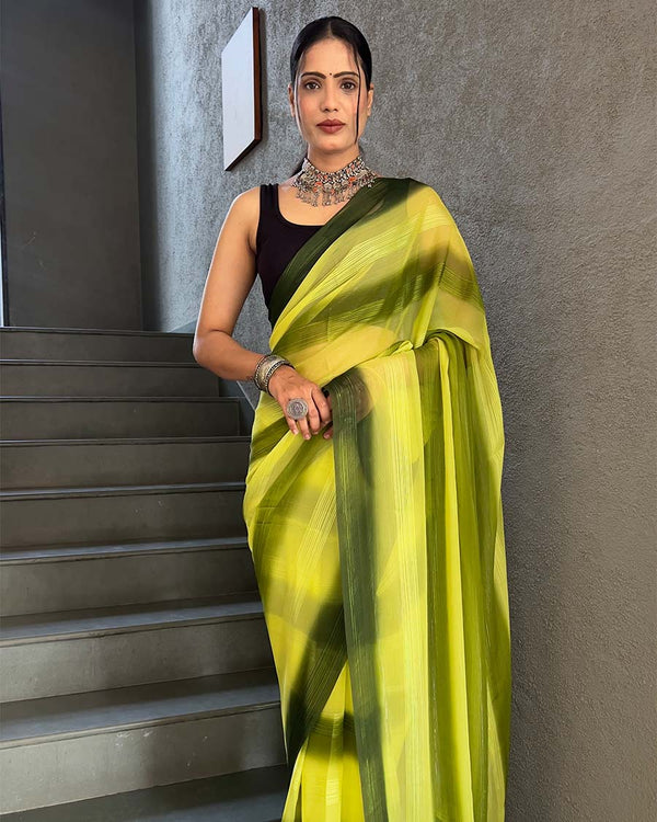 Bottle Green Color 1-Minute Ready To Wear Georgette Saree With Blouse Piece