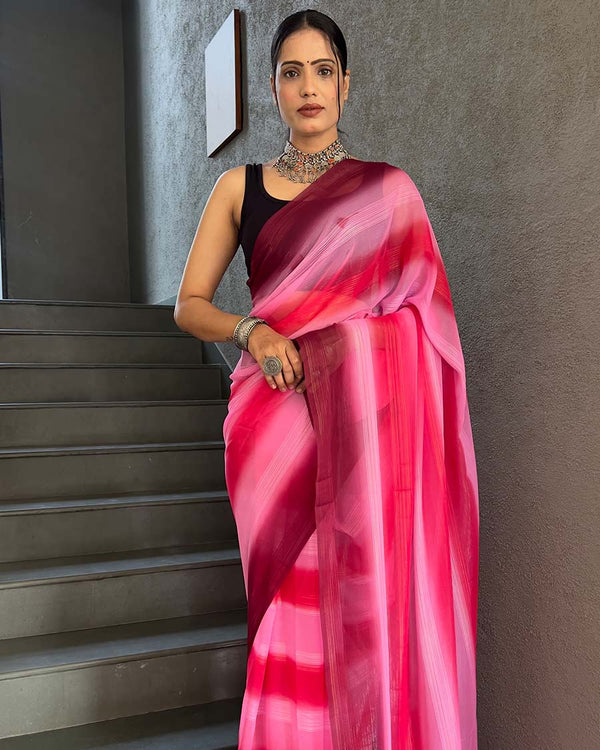 Yellow Color 1-Minute Ready To Wear Georgette Saree With Blouse Piece