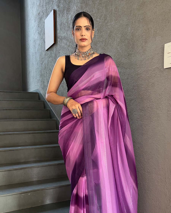 Purple Color 1-Minute Ready To Wear Georgette Saree With Blouse Piece