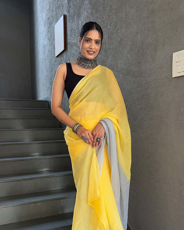 Yellow Color 1-Minute Ready To Wear Georgette Saree With Blouse Piece